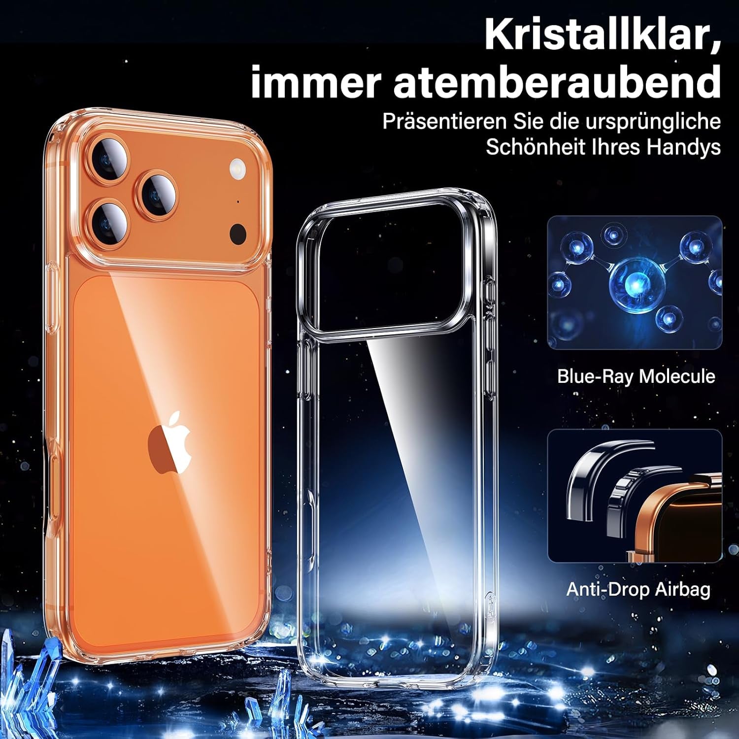 Uniqueme Für Iphone 17 Pro Hülle - Handyhülle Für Iphone 17 Pro Case, Rundumschutz Hülle Set Schutzhülle Cover, 1 Handyhülle & 2 Schutzfolie - Transparent