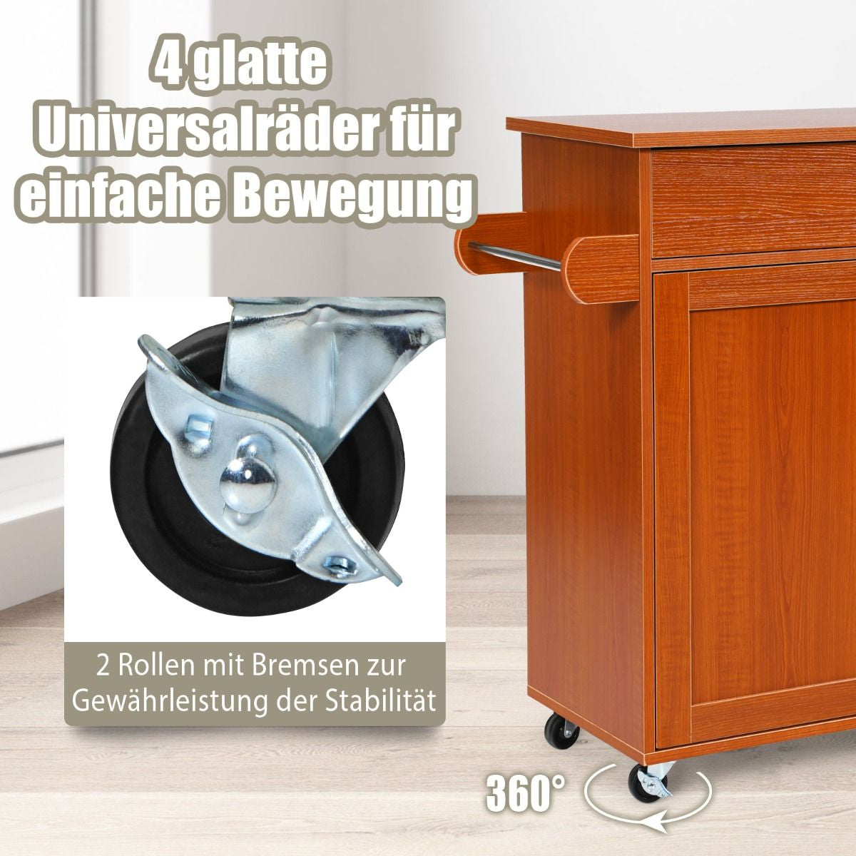 Küchenwagen Mit Handtuchhalter & Gewürzboard & Schublade Kücheninsel Rollbarer Küchenschrank