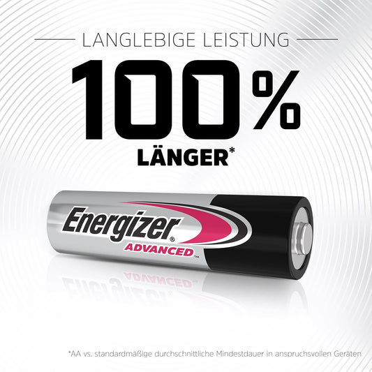 Energizer Advanced - AA Batterien (12 Stück) - 1,5V Alkali-Batterien - Leistungsstark Und Langlebig - Made in EU - 100% Plastikfreie Verpackung - 10 Jahre Lagerfähig [Exklusiv Bei Amazon]