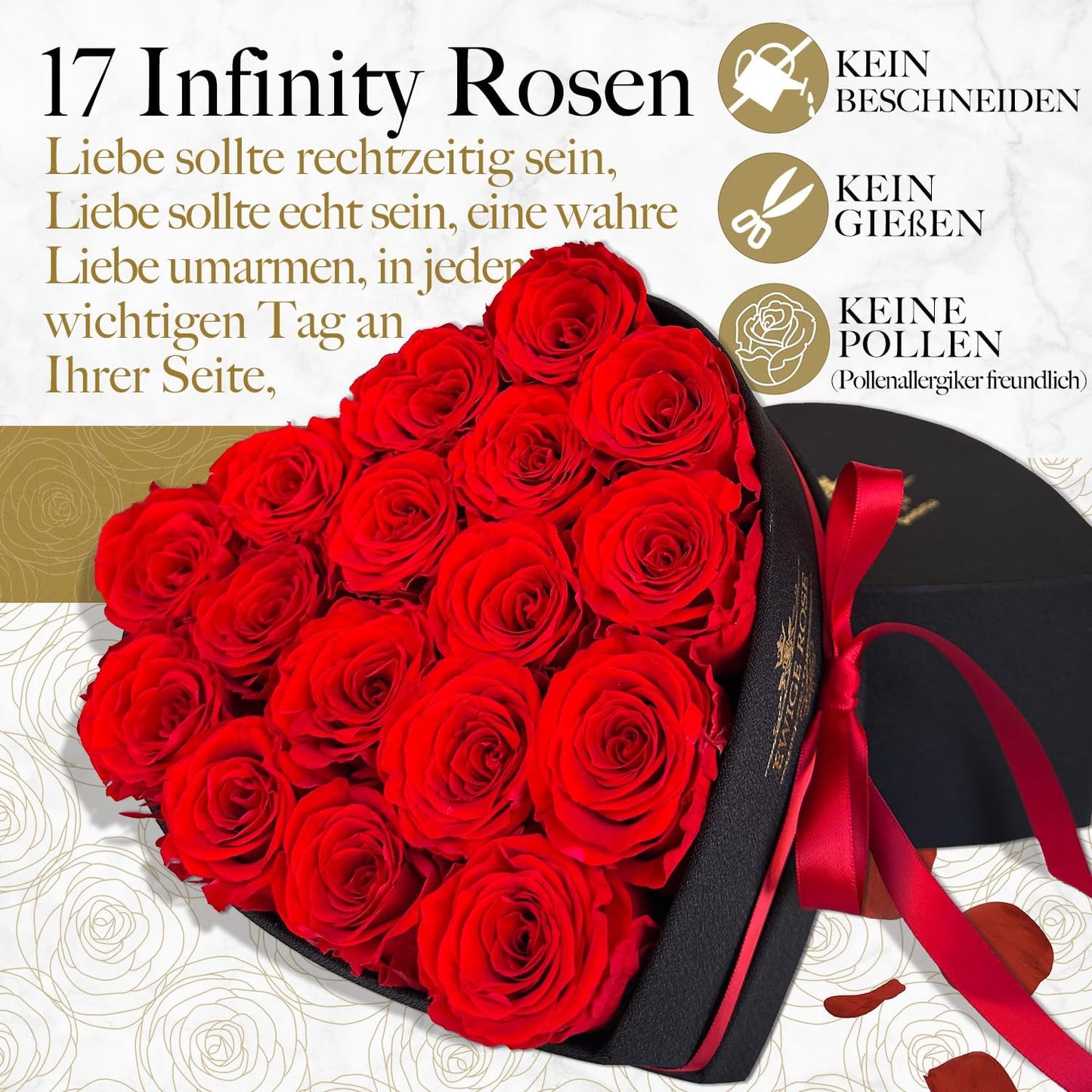 17 Infinity Rosen, Ewige Rot Rose Geschenke für Frauen, Konservierte Rose in Herzbox für Frauen Mutter zum Geburtstag Jahrestag Valentinstag Muttertag Weihnachten Hochzeitstag Rosenbox
