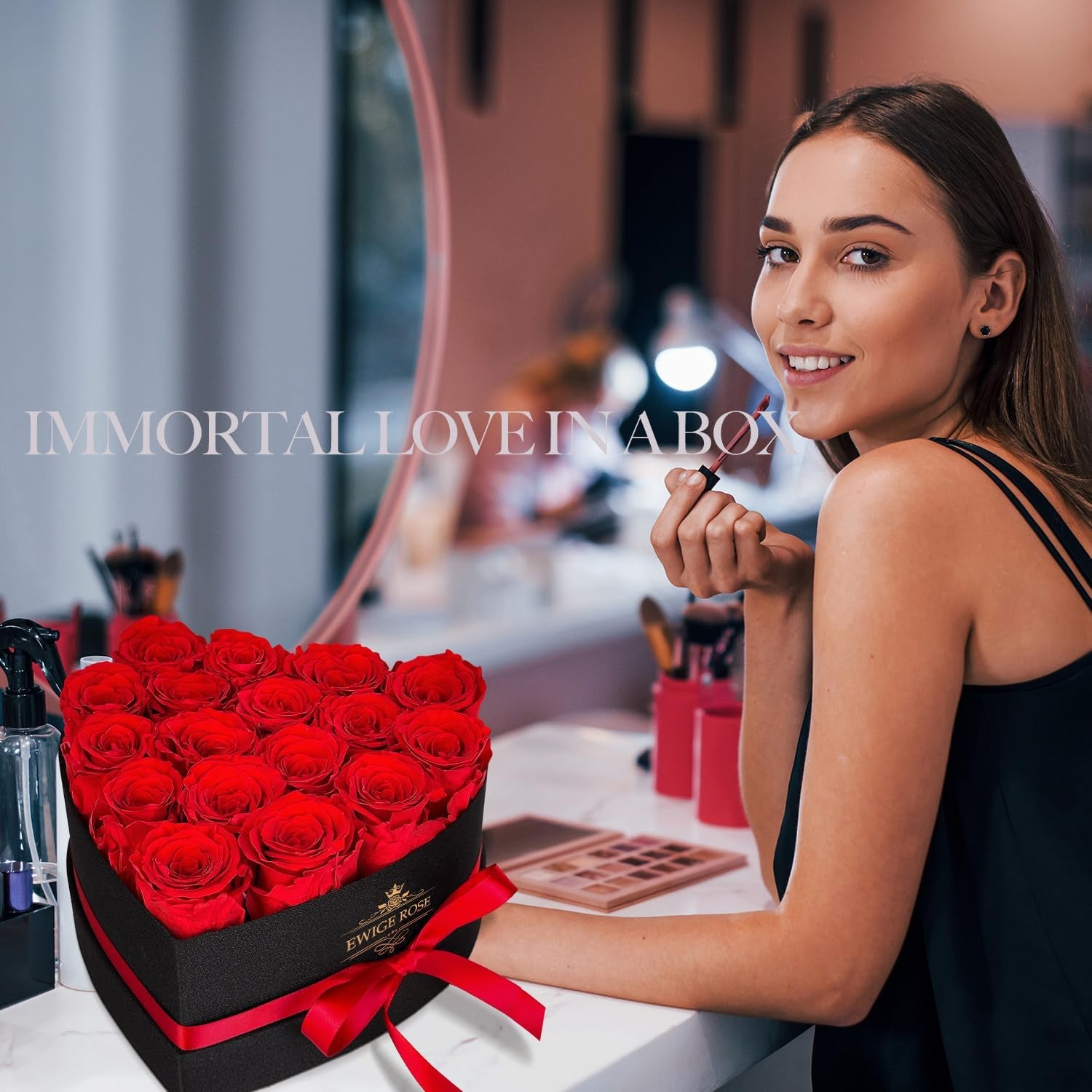 17 Infinity Rosen, Ewige Rot Rose Geschenke für Frauen, Konservierte Rose in Herzbox für Frauen Mutter zum Geburtstag Jahrestag Valentinstag Muttertag Weihnachten Hochzeitstag Rosenbox