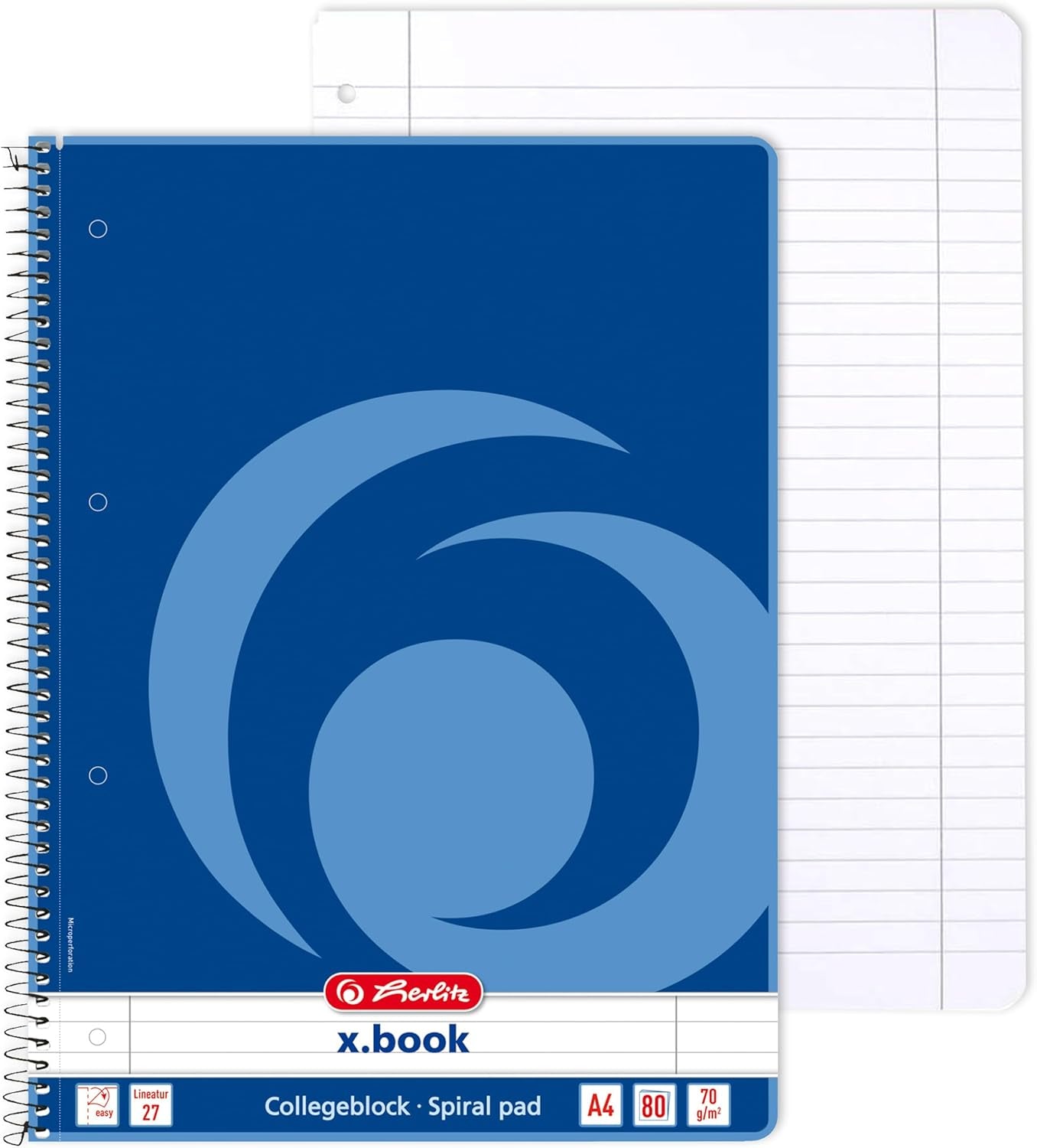 Herlitz Collegeblock X.Book A4, Lineatur 27, 80 Blatt, Rand Innen Und Außen, 5 Stück