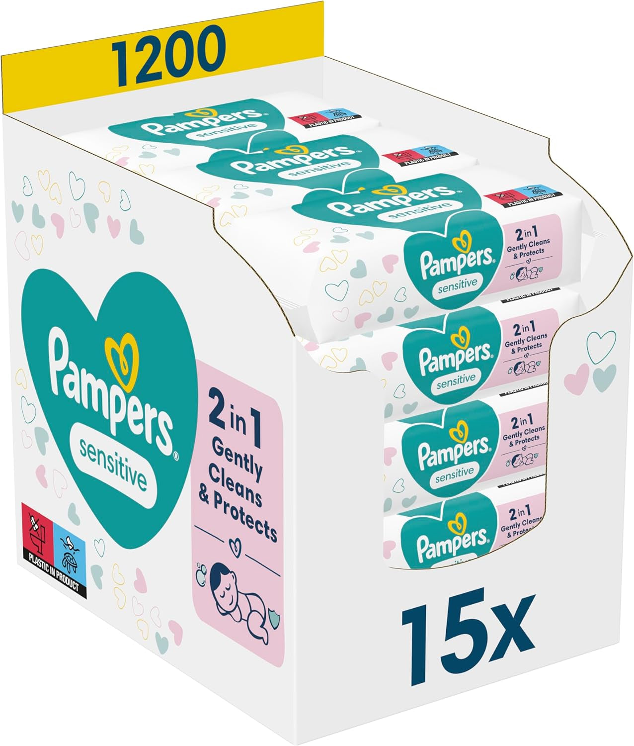 Pampers Sensitive Feuchttücher 15 Packungen Mit 80 Stück, 1200 Feuchttücher, Ohne Duft, Für Eine Sanfte Und Weiche Reinigung