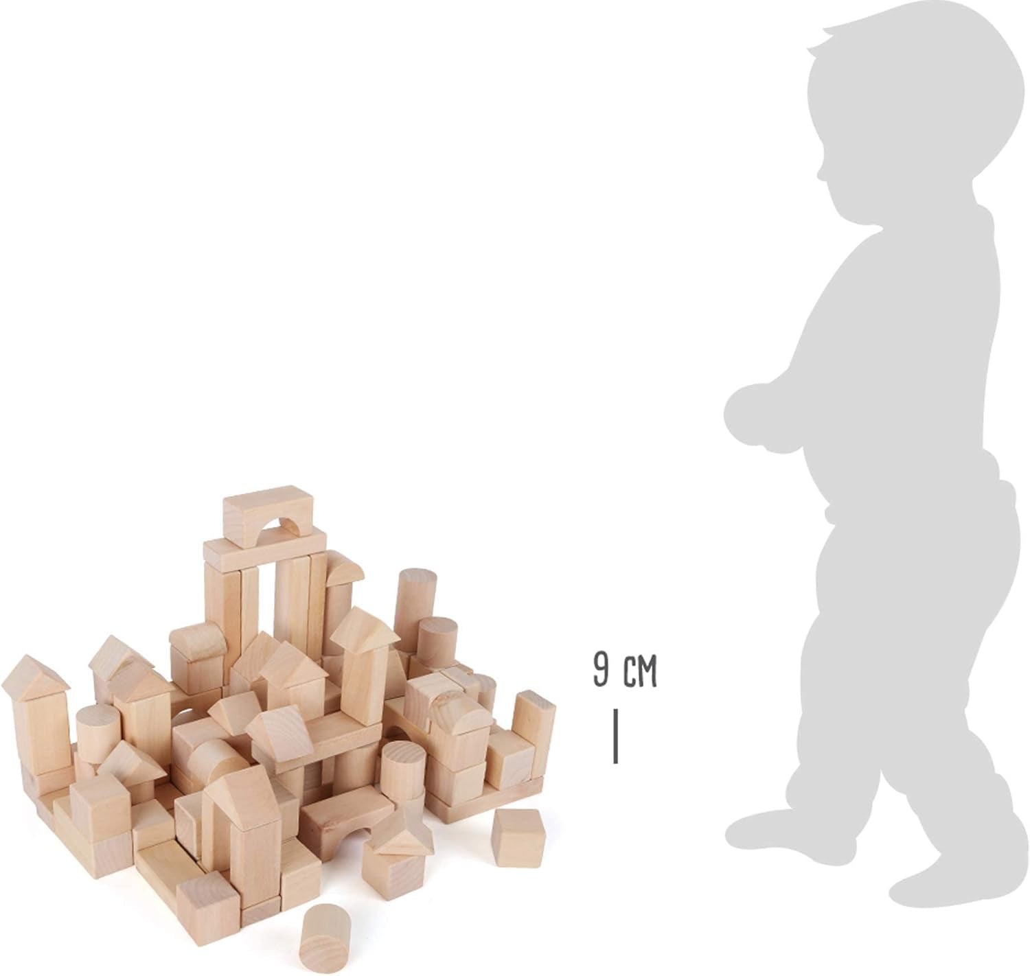 Small Foot Naturbausteine Aus Holz, 100 Bausteine in Verschiedenen Formen