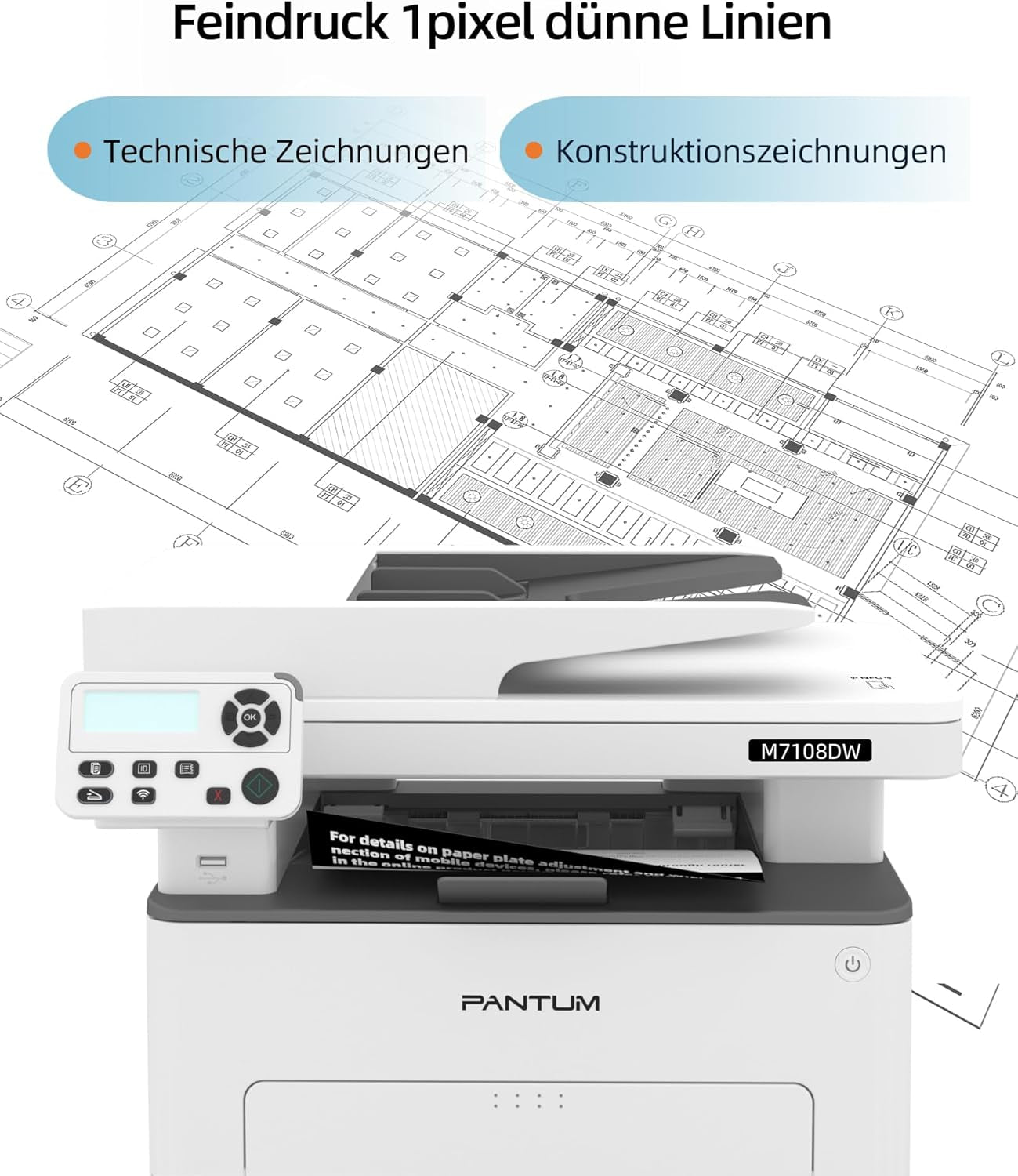 PANTUM M7108DW Laserdrucker Multifunktionsgerät, Drucker Scanner Kopierer, Wlan/Usb/Ethernet