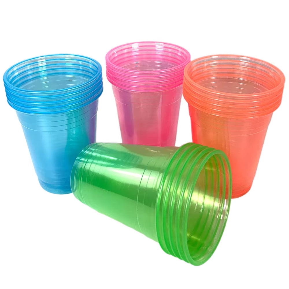 20–200 Stück, 12 Unzen, Neonfarben, Einfarbig, Einweg-Kunststoffbecher, Rosa, Orange, Blau, Grün, Eis-Kaffeetasse, Durchsichtiger Kunststoffbecher, Leuchtet Im UV