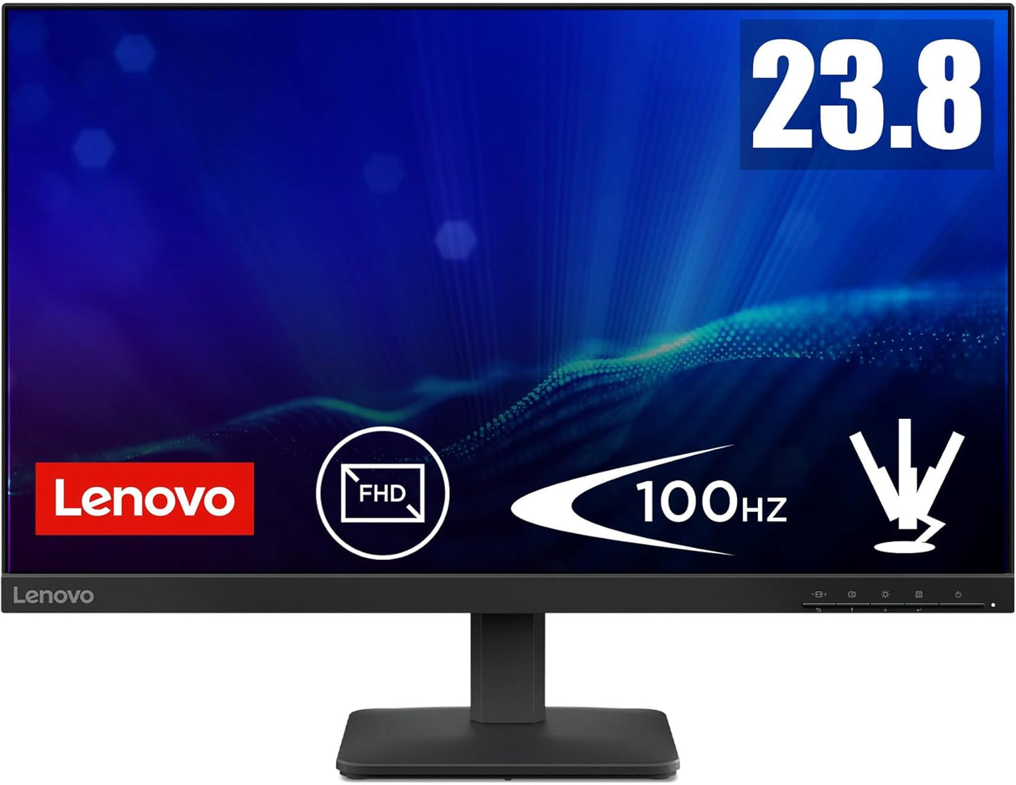 Lenovo L24-4E | 23.8" Full HD WLED Monitor | 1920X1080 | 16:9 | 100 Hz | 4Ms Reaktionszeit | Ips-Panel | HDMI | VGA Anschluss | Entspiegelt | Raven Schwarz | 3 Kg