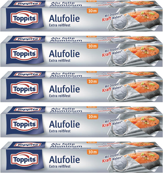 Toppits Alufolie Doppel-Kraft-Waben (10M X 29.5Cm), 5Er Pack (5 X 10 Meter)