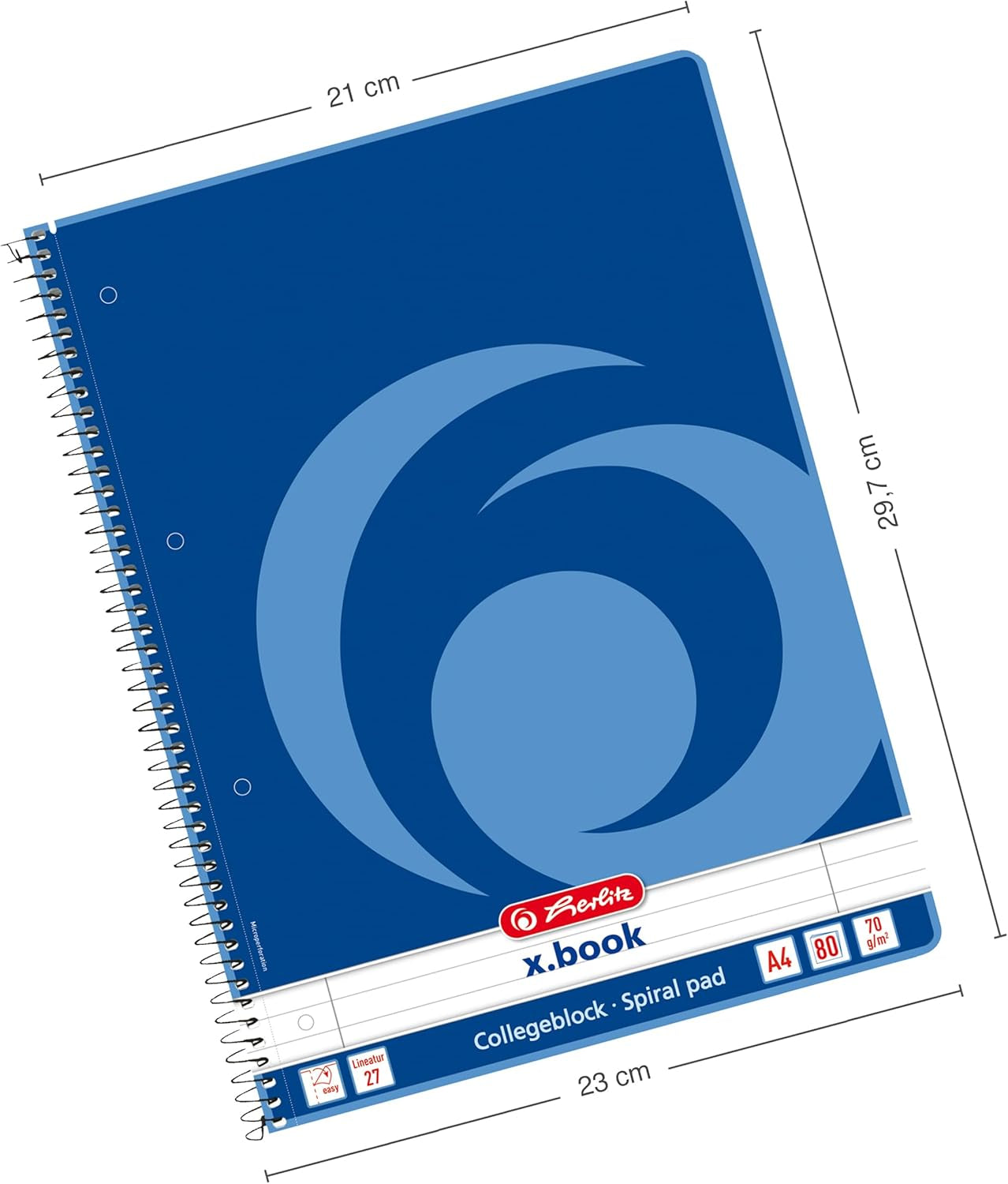 Herlitz Collegeblock X.Book A4, Lineatur 27, 80 Blatt, Rand Innen Und Außen, 5 Stück