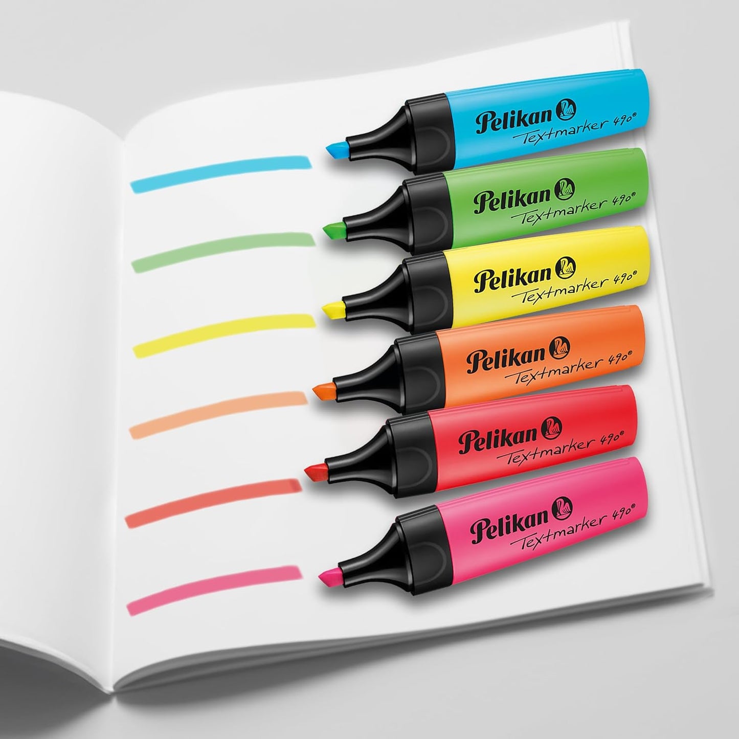 Pelikan Textmarker 490, 6 Neon-Farben, 6 Stück, Mit Keilspitze