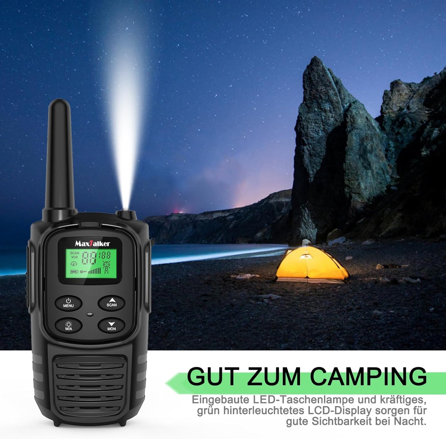 MT10 Walkie Talkie Aufladbar Für Erwachsene Kinder Funkgeräte, 1200Mah Li-Ion Batterie, USB-C Kabel, LED Taschenlampe, VOX Funkgeräte Für Wandern Und Camping,4Er Set