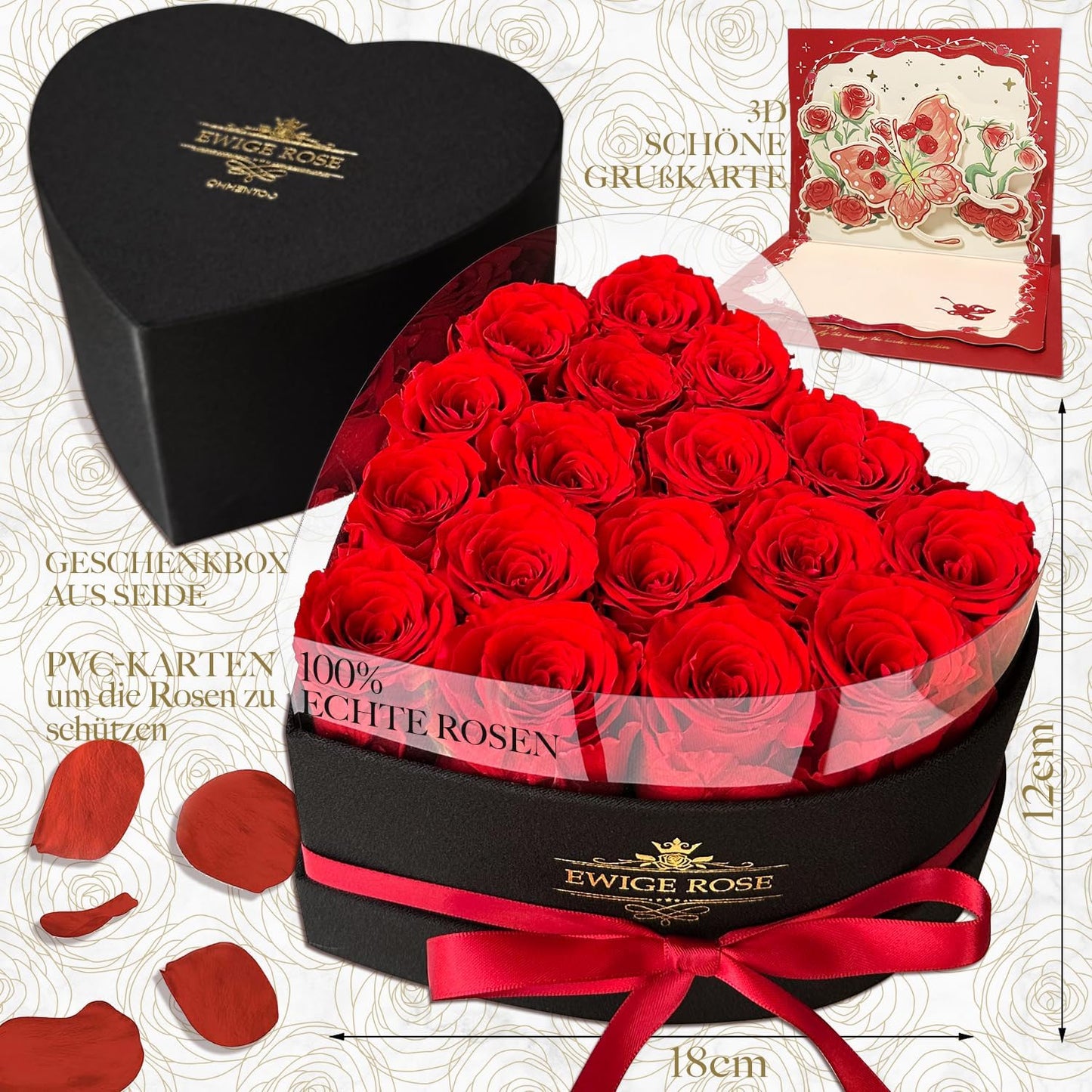 17 Infinity Rosen, Ewige Rot Rose Geschenke für Frauen, Konservierte Rose in Herzbox für Frauen Mutter zum Geburtstag Jahrestag Valentinstag Muttertag Weihnachten Hochzeitstag Rosenbox