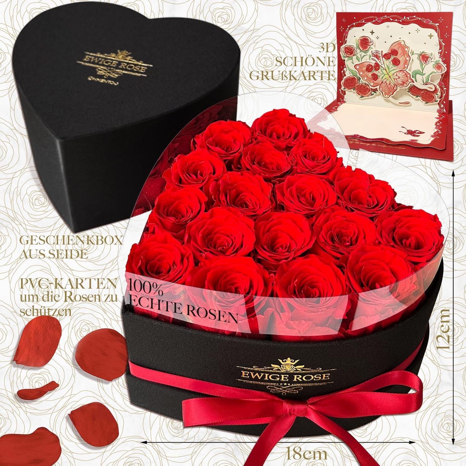 17 Infinity Rosen, Ewige Rot Rose Geschenke für Frauen, Konservierte Rose in Herzbox für Frauen Mutter zum Geburtstag Jahrestag Valentinstag Muttertag Weihnachten Hochzeitstag Rosenbox