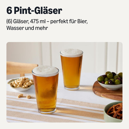 Amazon Basics Pint-Gläser, 6-Teiliges Set, 473,2Ml, Spülmaschinenfest