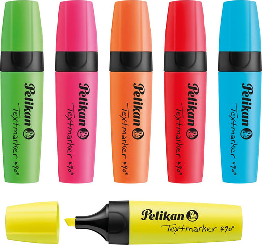 Pelikan Textmarker 490, 6 Neon-Farben, 6 Stück, Mit Keilspitze
