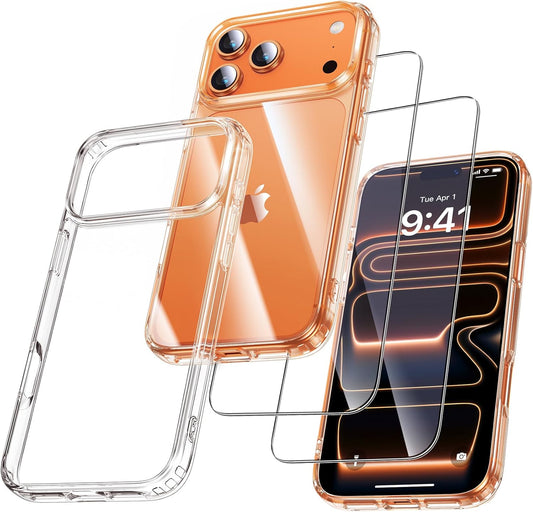Uniqueme Für Iphone 17 Pro Hülle - Handyhülle Für Iphone 17 Pro Case, Rundumschutz Hülle Set Schutzhülle Cover, 1 Handyhülle & 2 Schutzfolie - Transparent