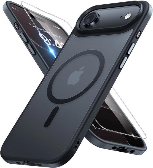 Miracase Für Iphone Air Hülle Für Magsafe[Mit Panzerglas] [TOP Militärschutz & Magnetkraft] Stoßfest Kratzfest Mit Samtiger Haptik Dünn Handyhülle Für Iphone 17 Air Hülle 6,5", Matt-Schwarz