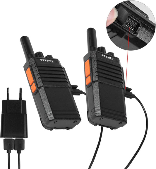 Walkie Talkie Für Erwachsene PMR Funkgeräte 16 Kanäle VOX CTCSS/DCS Wiederaufladbares Walki Talki Erwachsene (2 Stück, Schwarz)