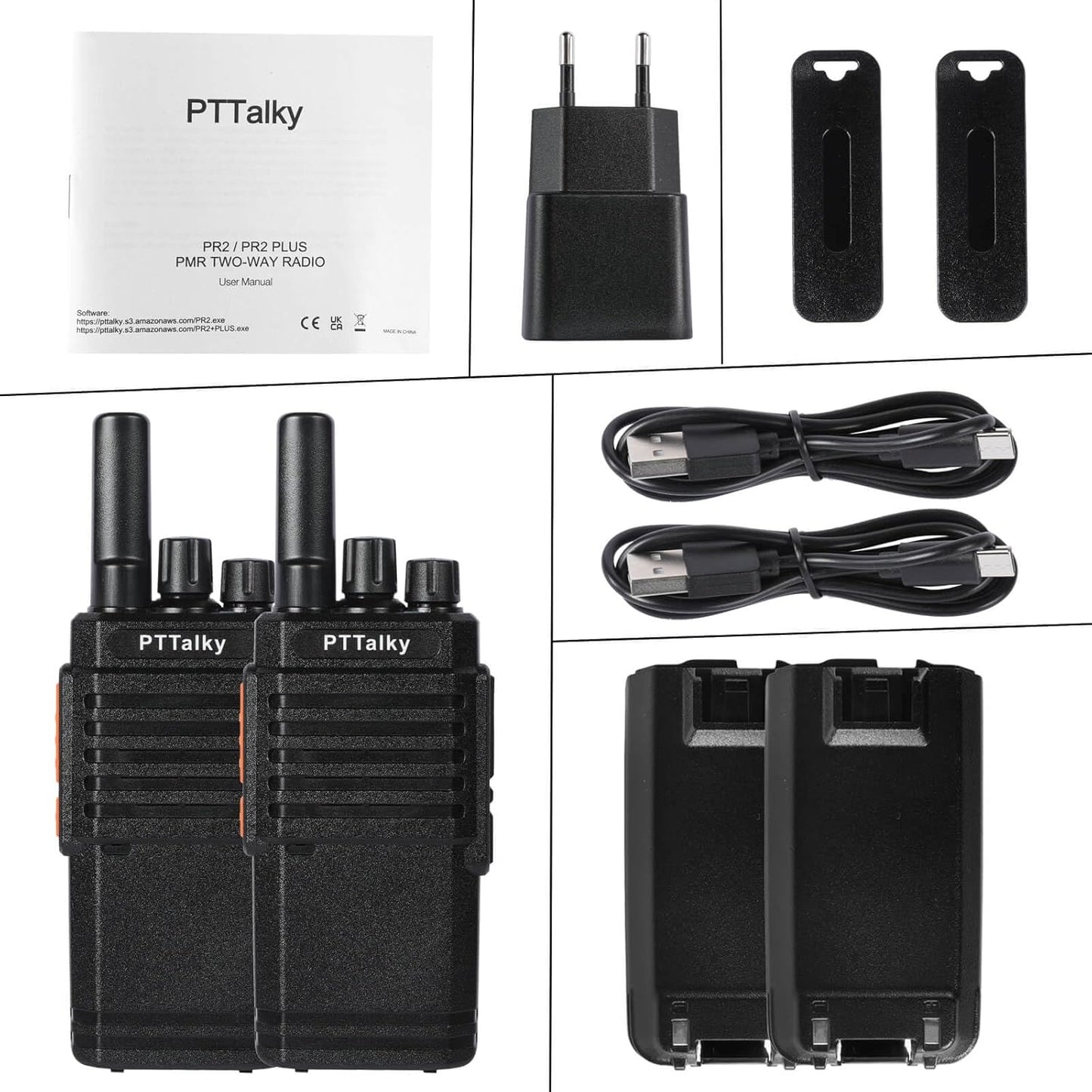 Walkie Talkie Für Erwachsene PMR Funkgeräte 16 Kanäle VOX CTCSS/DCS Wiederaufladbares Walki Talki Erwachsene (2 Stück, Schwarz)