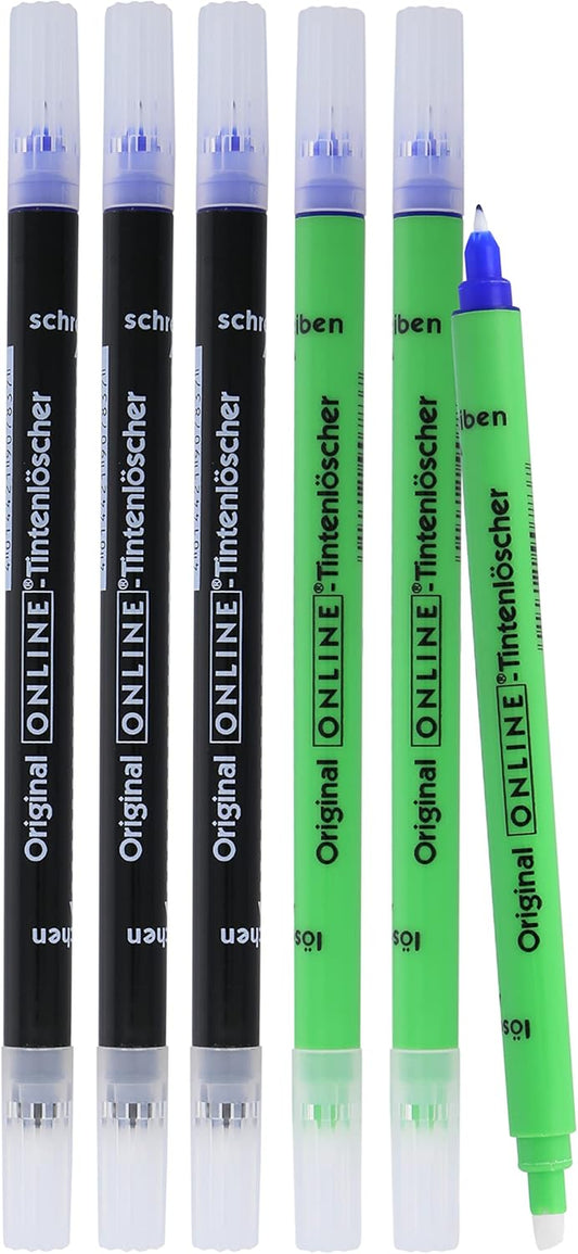 Online Vorteils-Pack 6X Tintenlöscher Zum Löschen Und Überschreiben | in Verschiedenen Farben, Je 3X Schwarz, Grün | Entfernung Und Korrektur Blauer Tinte | Schreibfarbe Blau