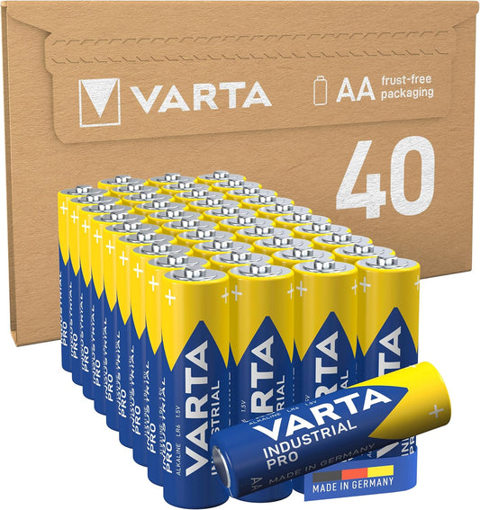 VARTA Batterien AA, Industrial Pro, Alkaline Batterie, 1,5V, Vorratspack in Umweltschonender Verpackung, Made in Germany [Exklusiv Bei Amazon] 40 Stück( 1Er Pack)