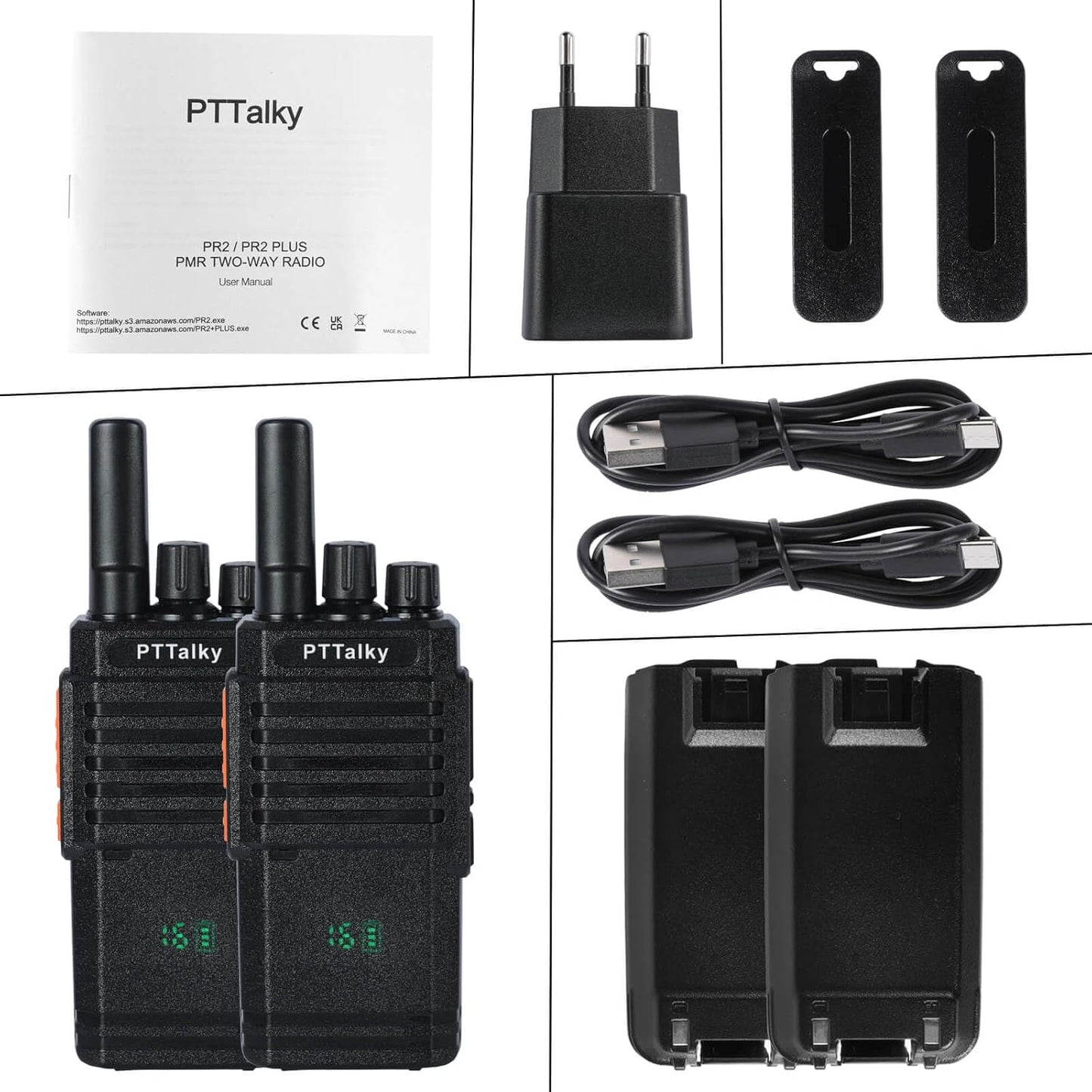 Walkie Talkie Mit Verstecktem Display PMR Funkgeräte 16 Kanäle VOX CTCSS/DCS Wiederaufladbares Woki Toki Erwachsene (2 Stück, Schwarz)