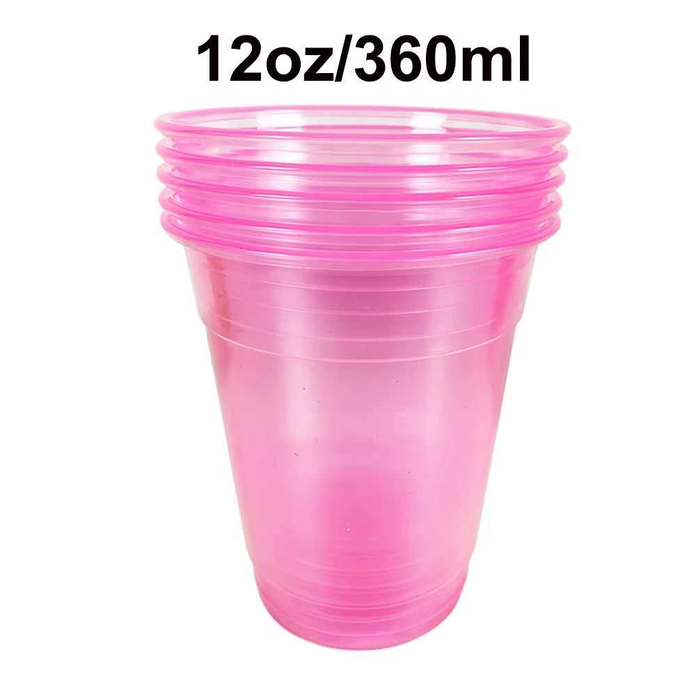20–200 Stück, 12 Unzen, Neonfarben, Einfarbig, Einweg-Kunststoffbecher, Rosa, Orange, Blau, Grün, Eis-Kaffeetasse, Durchsichtiger Kunststoffbecher, Leuchtet Im UV