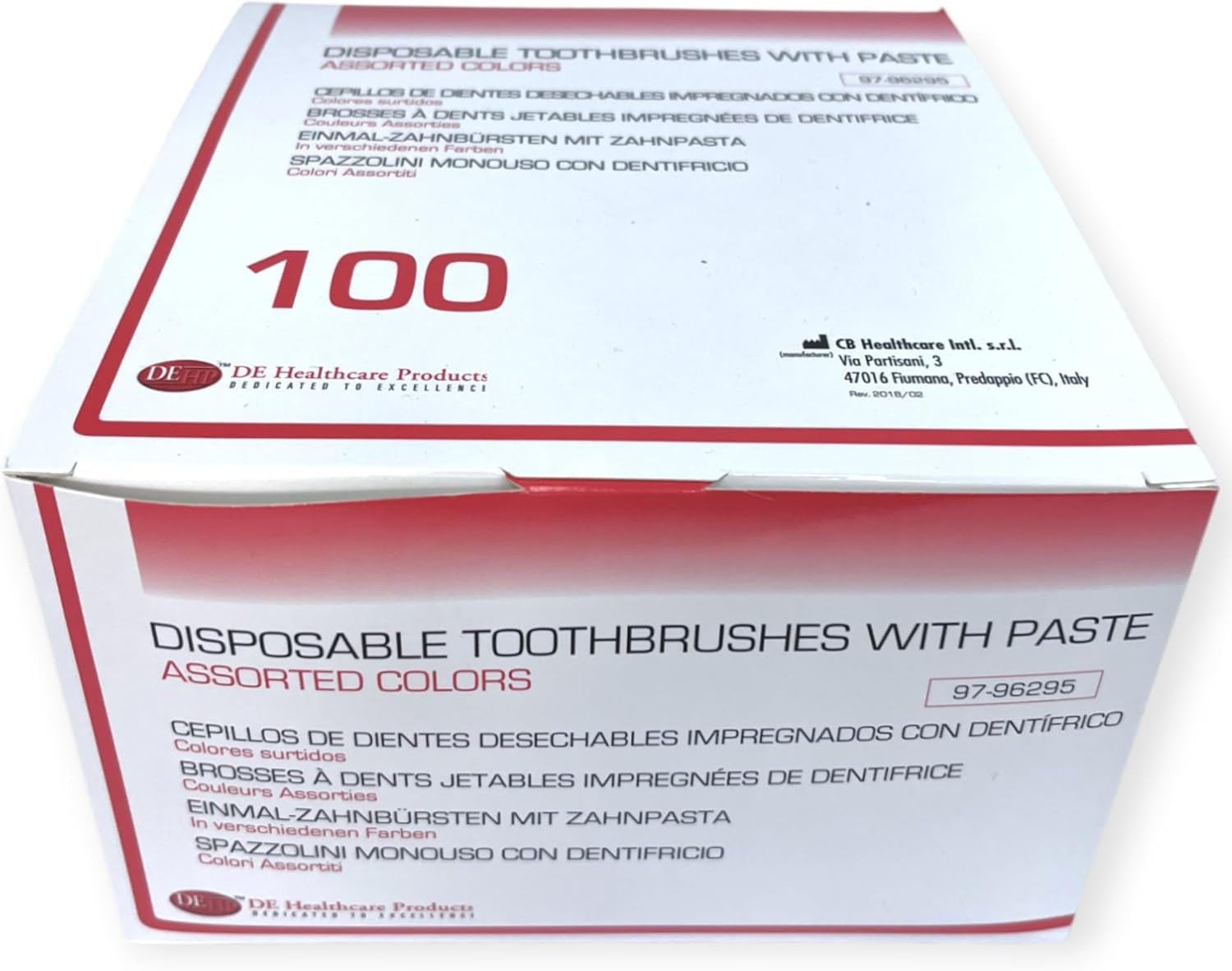 DE Healthcare Products – Einmalzahnbürsten Mit Zahnpasta (100 Stück), Einzeln Hygienisch Verpackt, 4 Untersch. Farben (4X 25 Stück)