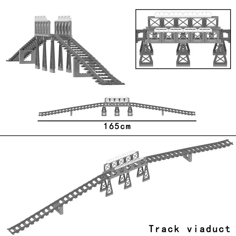MOC Railroad Bridge Train Track Combination Scene Building Blocks DIY Cross Track Bricks Toys Rail Car Compatible with LEGO