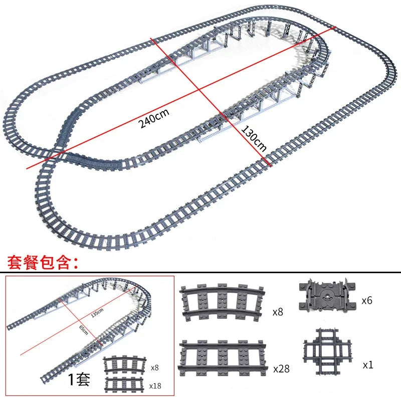MOC Railroad Bridge Train Track Combination Scene Building Blocks DIY Cross Track Bricks Toys Rail Car Compatible with LEGO