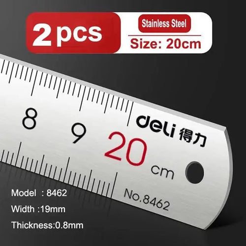 Deli Stainless Steel Ruler – Straight Rulers in Three Sizes 