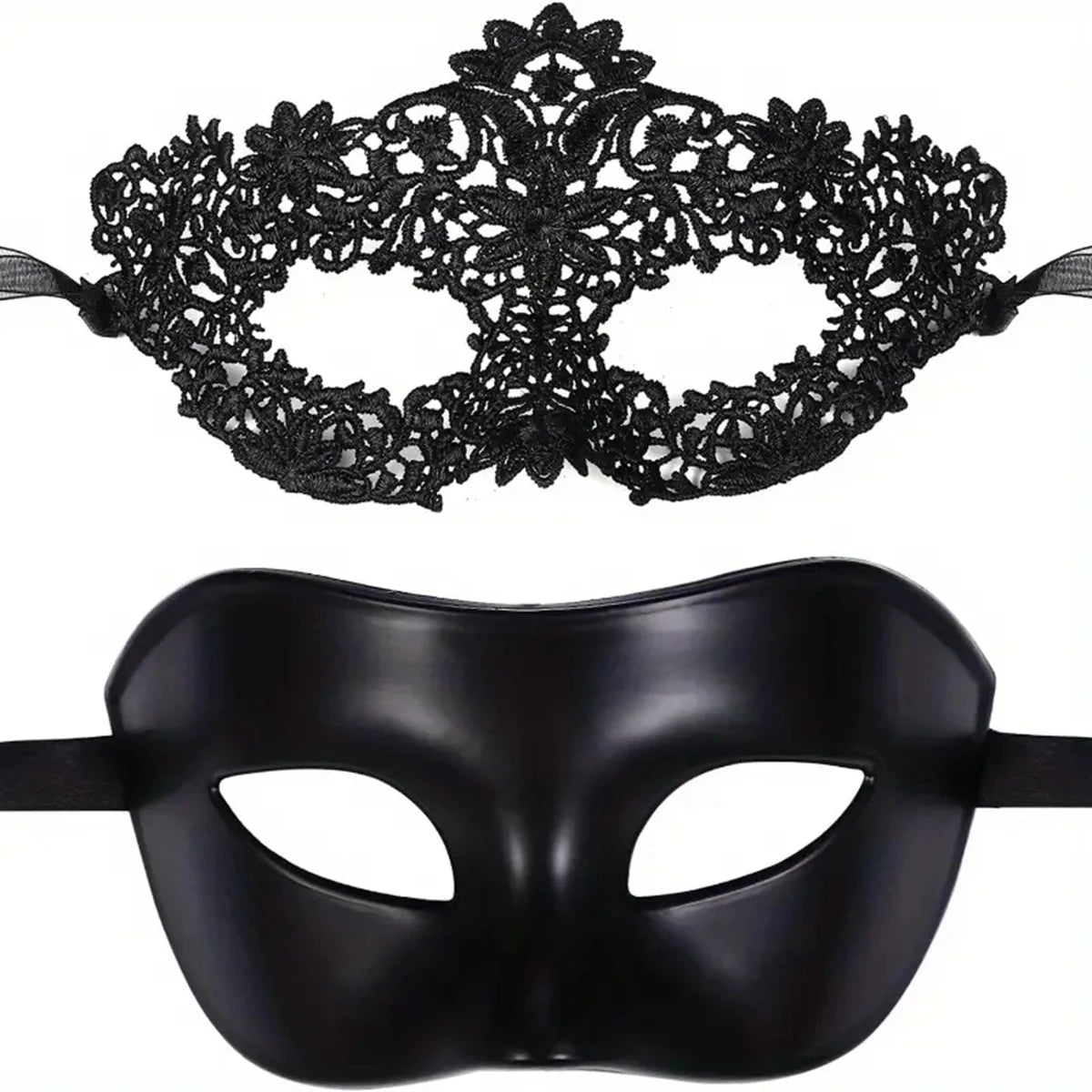 Elegantes Schwarzes Spitzen Masken Set 2 teilig
