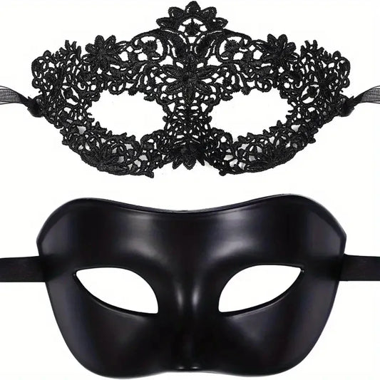 Elegantes Schwarzes Spitzen Masken Set 2 teilig
