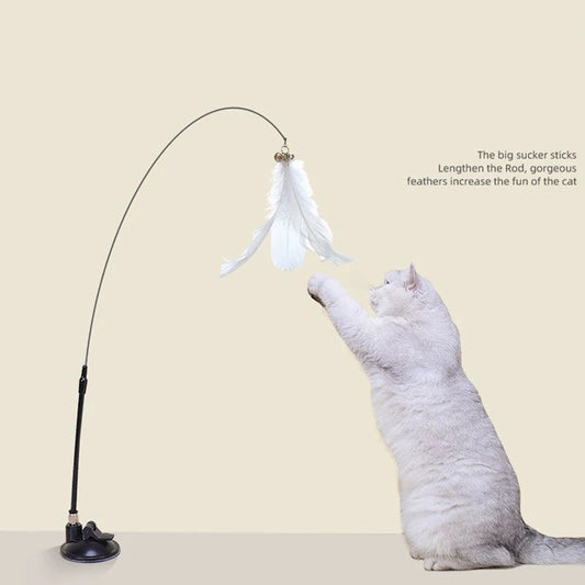 Cat toy wand with strong suction cup mount