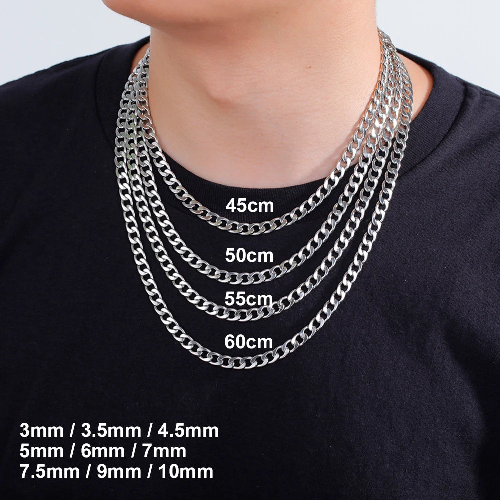 3Mm-10Mm Cuban Chain Stainless Steel Necklaces for Men Male Chains Figaro Box Chain Choker Punk Jewelry 45Cm 50Cm 60Cm