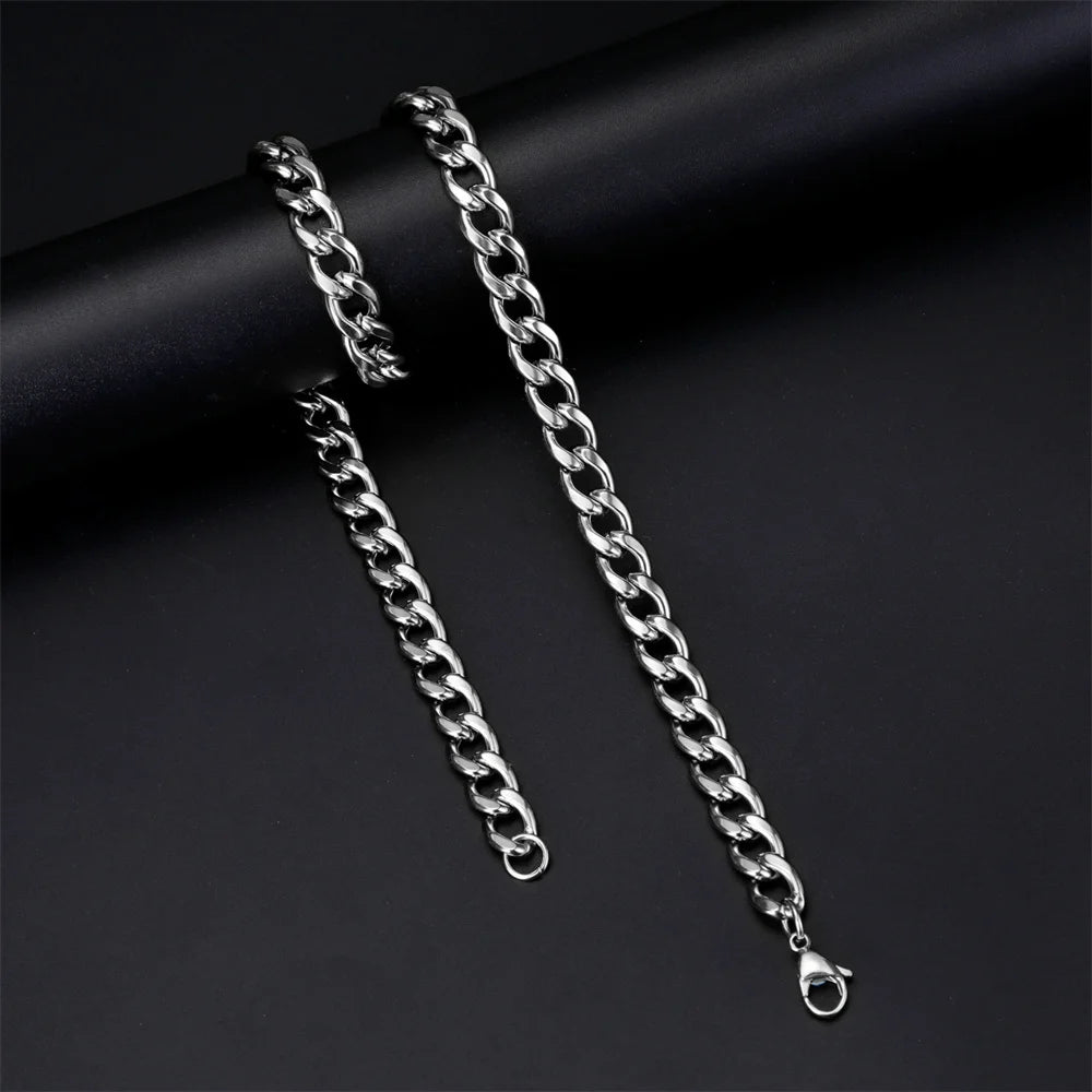 3Mm-10Mm Cuban Chain Stainless Steel Necklaces for Men Male Chains Figaro Box Chain Choker Punk Jewelry 45Cm 50Cm 60Cm