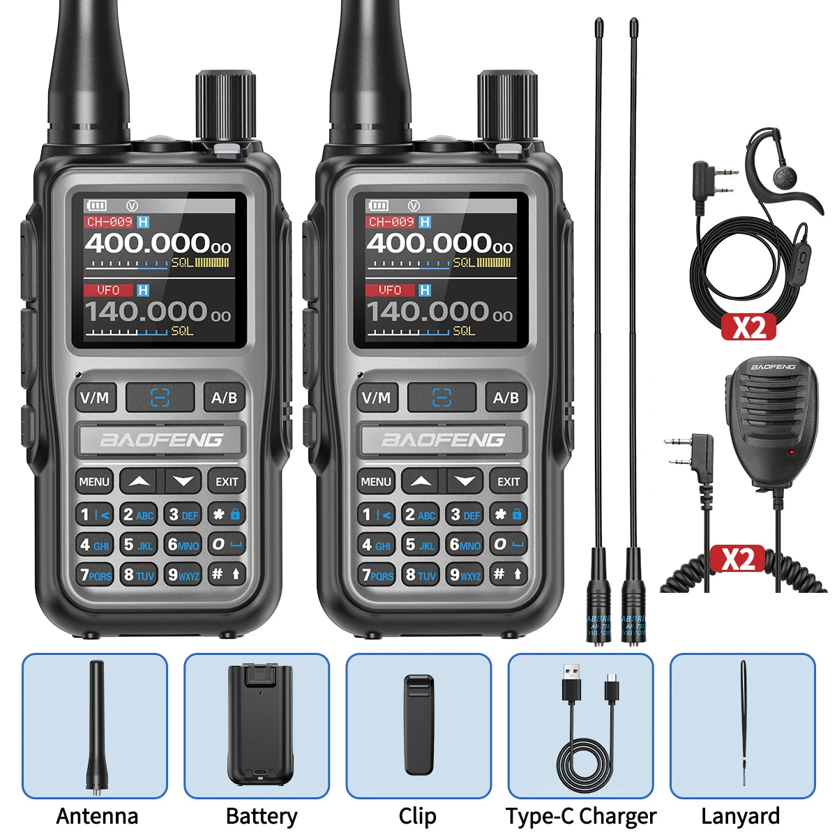 UV-5R Mini Walkie Talkie Multi Band Bluetooth Programming Wireless Copy Frequency 999CH AM FM Long Range Two Way Radio
