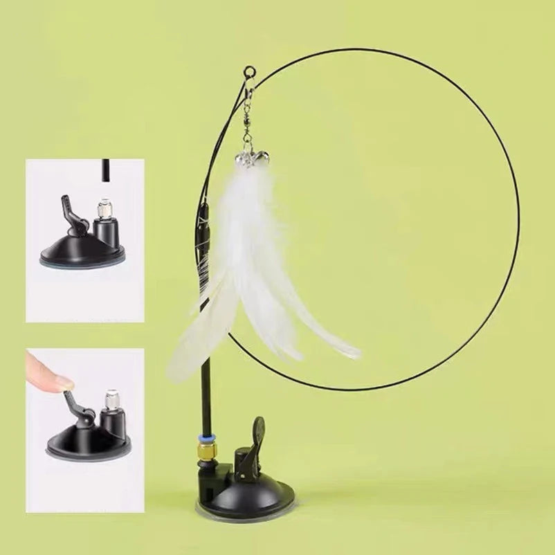 Cat toy wand with strong suction cup mount