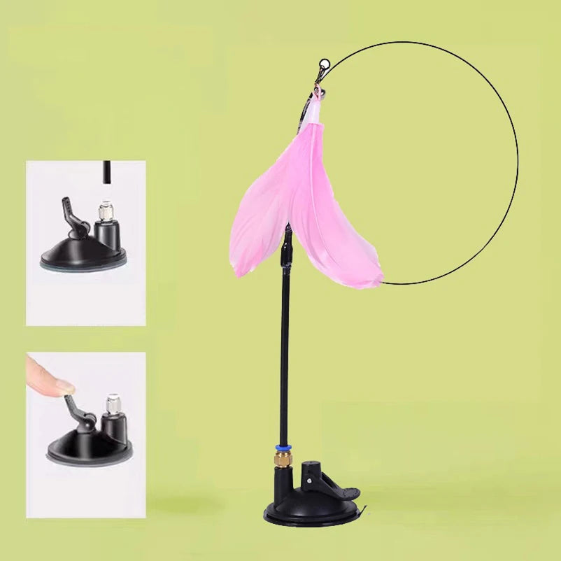 Cat toy wand with strong suction cup mount