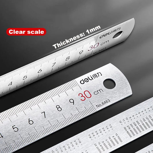 Deli Stainless Steel Ruler – Straight Rulers in Three Sizes 
