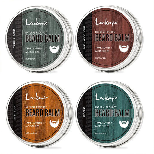 LOCKMIO Natural Shea Butter Beard Blam Wax 4pcs Set Moisturizing