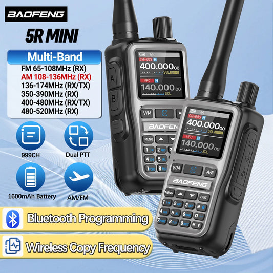 UV-5R Mini Walkie Talkie Multi Band Bluetooth Programming Wireless Copy Frequency 999CH AM FM Long Range Two Way Radio
