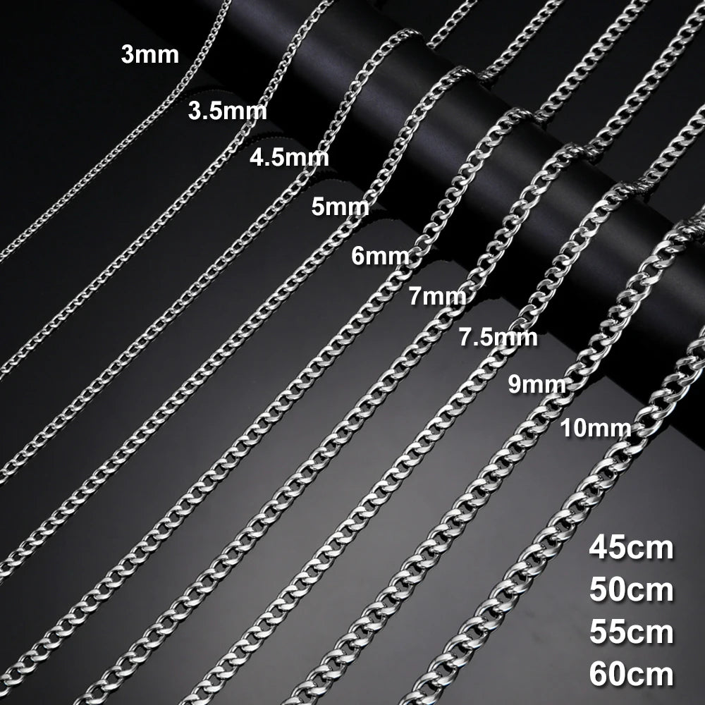 3Mm-10Mm Cuban Chain Stainless Steel Necklaces for Men Male Chains Figaro Box Chain Choker Punk Jewelry 45Cm 50Cm 60Cm