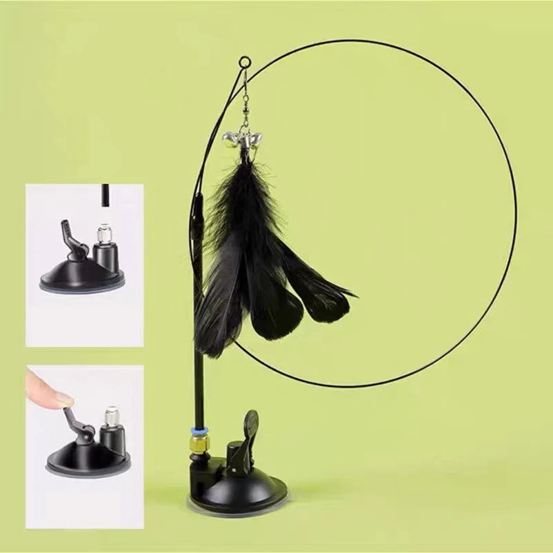 Cat toy wand with strong suction cup mount
