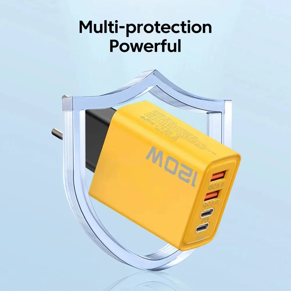 4 Port USB Charger Total 120W Type C Fast Charge Mobile Phone Adapter 