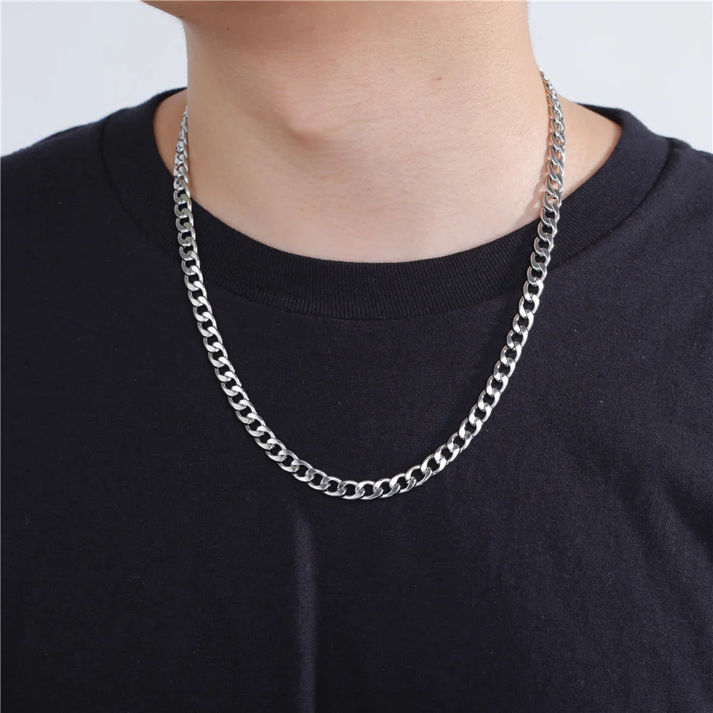 3Mm-10Mm Cuban Chain Stainless Steel Necklaces for Men Male Chains Figaro Box Chain Choker Punk Jewelry 45Cm 50Cm 60Cm