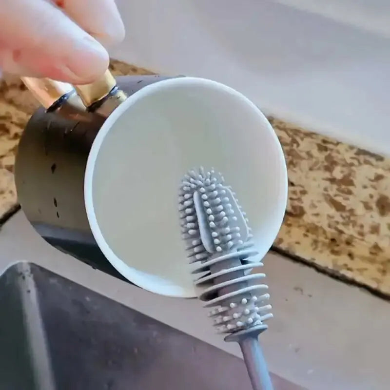 Silicone brush with long handle for cups and bottles 