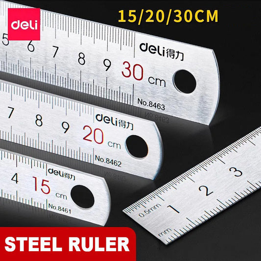 Deli Stainless Steel Ruler – Straight Rulers in Three Sizes 