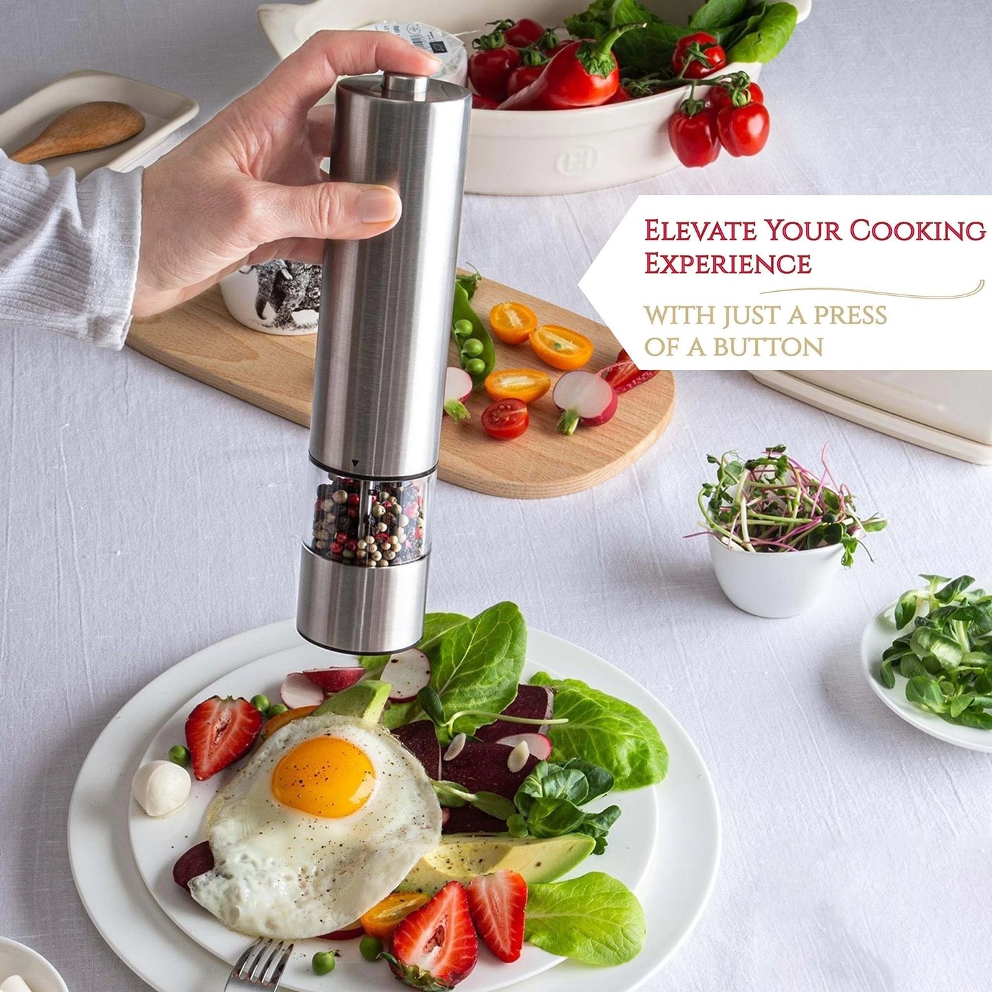 Electric Salt Pepper Grinder Set One Handed Operation Stainless Steel Spice Mill with Light Automatic Pepper Grinde for Kitchen