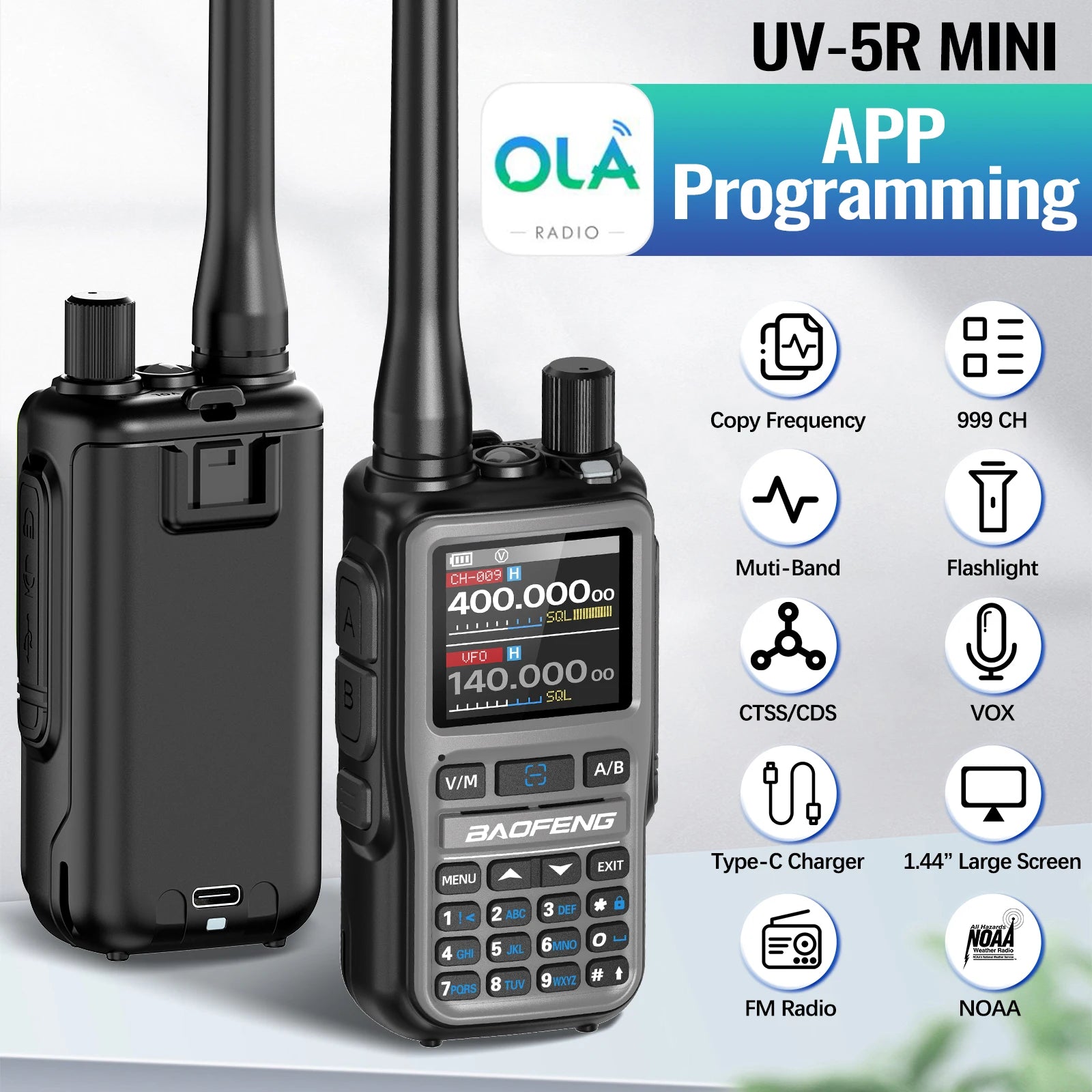 UV-5R Mini Walkie Talkie Multi Band Bluetooth Programming Wireless Copy Frequency 999CH AM FM Long Range Two Way Radio